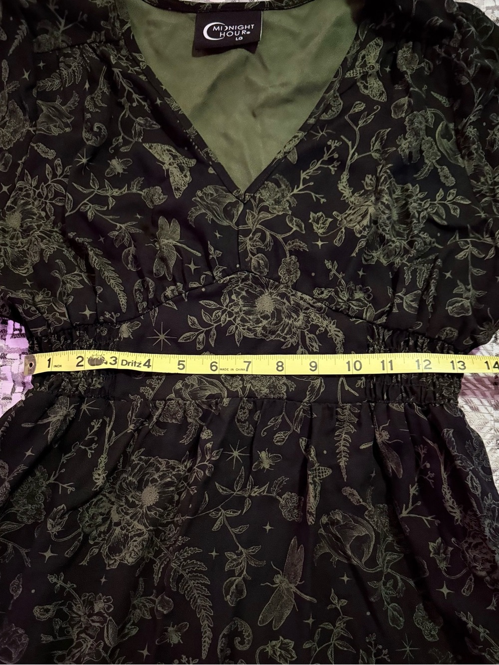 NWT Midnight Hour Women’s L Goth witchy botanical print V-neck Midi Dress - Picture 11 of 12